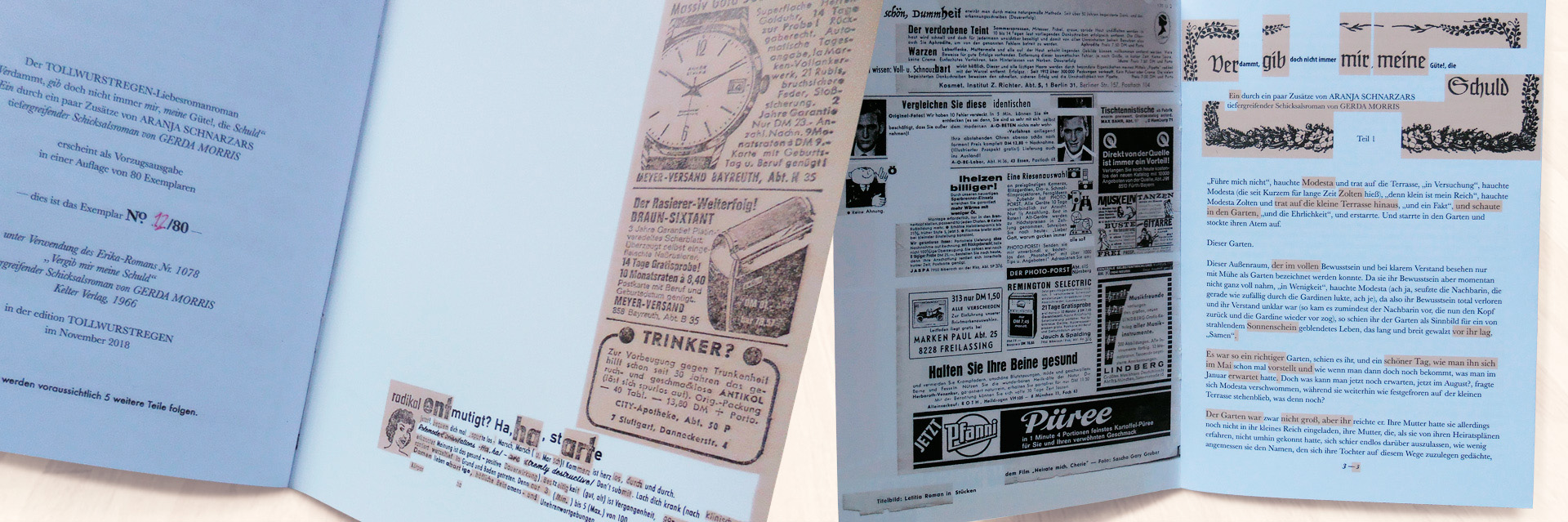 Liebesromanroman Heft aufgeschlagen. Ende und Anfang