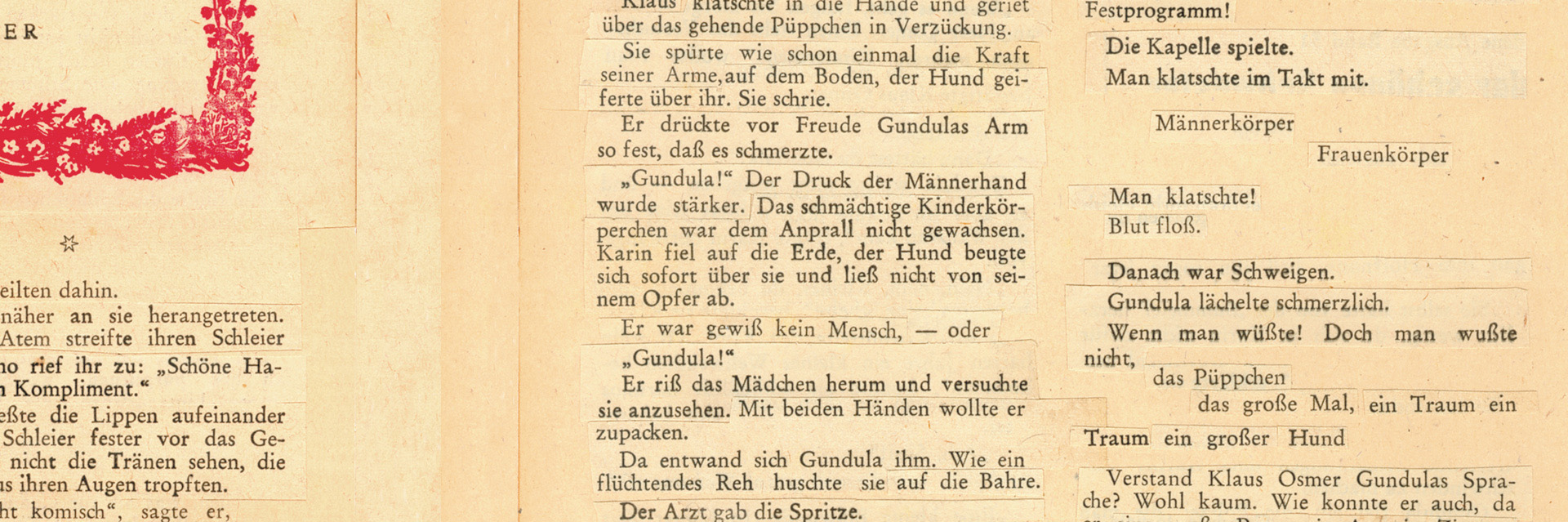 Liebesromantextcollagen Material und Prozess Textausschnitt